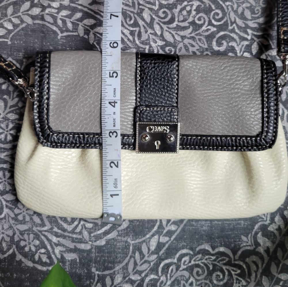 Two-Tone Chaps  Leatherette Mini Shoulder Bag in Cream, Black And Grey